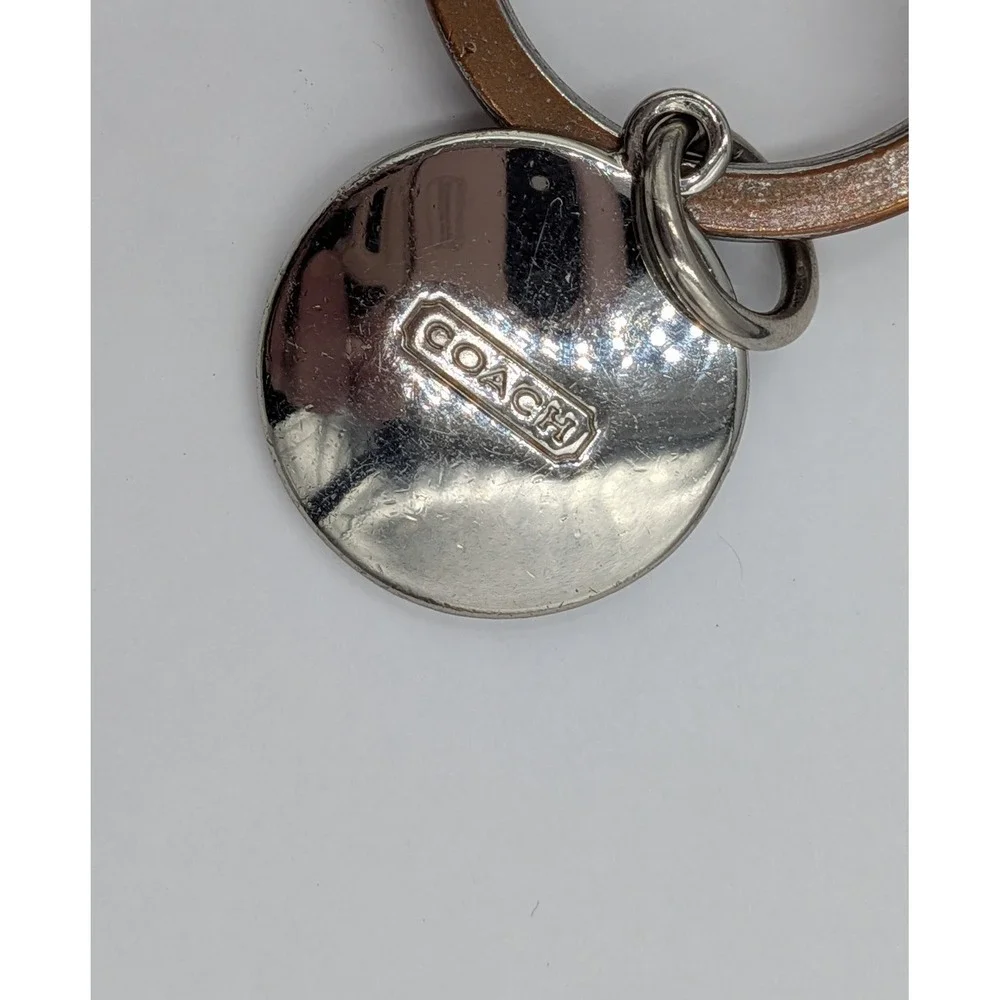 Coach Keychain Bag Charm Pink Butterfly Tan Silver Leather Hangtag Logo Vintage
